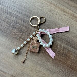 Pearl Bead & Pink Ribbon Keychain Charm